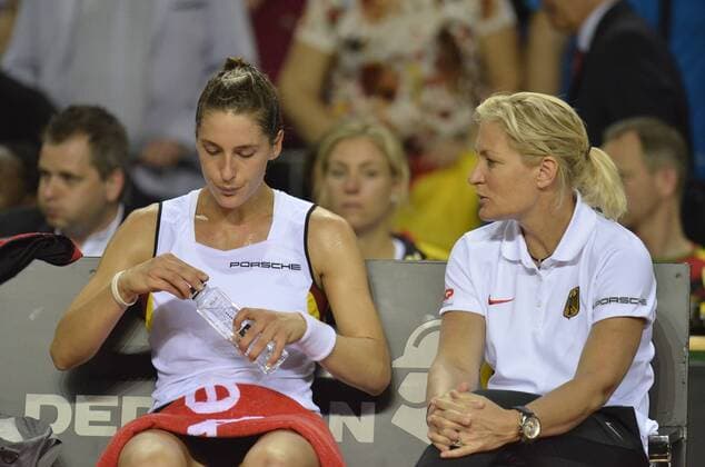 Tennis - Fed Cup - WORLD GROUP PLAY-OFF - Romania vs. Germany APR 2016 April 16, 2016: Andrea PETKOVIC (GER) and Captain Barbara RITTNER (GER) Rduring the Fed Cup - WORLD GROUP PLAY-OFF - Romania vs. Germany at Polyvalent Hall in Cluj-Napoca, Romania ROU. Catalin Soare sportaction.ro, picturedesk@sportaction.ro