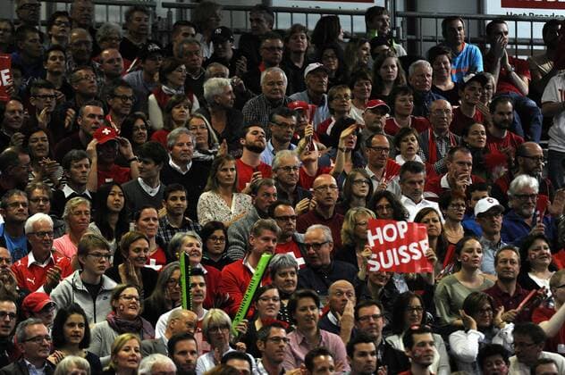 16.04.2016. Messe Luzern, Lucerne, Switzerland. Fed Cup Semi Final. Switzerland Versus Czech Republic. The Swiss crowd in action in the match between Viktorija Golubic of Switzerland and Karolina Pliskova of the Czech Republic xDavidxEmmx  ActionPlus11728675