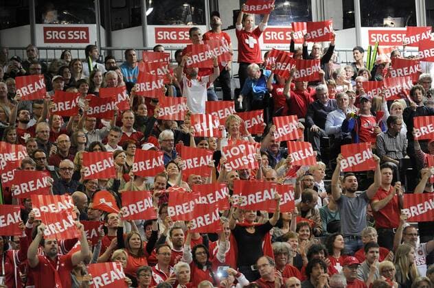16.04.2016. Messe Luzern, Lucerne, Switzerland. Fed Cup Semi Final. Switzerland Versus Czech Republic. The Swiss crowd in action in the match between Viktorija Golubic of Switzerland and Karolina Pliskova of the Czech Republic xDavidxEmmx  ActionPlus11728676