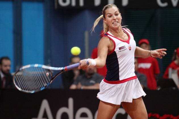 (160417) -- BRATISLAVA, April 17, 2016 -- Dominika Cibulkova of Slovakia competes during the match against Francoise Abanda of Canada at the Fed Cup World Group II Play-offs in Bratislava, Slovakia, April 16, 2016. Slovakia won 2-0. ) (SP)SLOVAKIA-BRATISLAVA-TENNIS-FED CUP AndrejxKlizan 