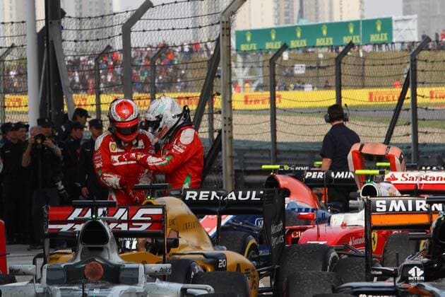 Chinese Grand Prix, Shanghai 14 - 17 April 2016 17.04.2016 - Race, Kimi Raikkonen (FIN) Scuderia Ferrari SF16-H and Sebastian Vettel (GER) Scuderia Ferrari SF16-H 