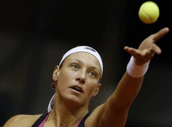 Belgian Yanina Wickmayer pictured in action during the women s tennis match between Belgian Yanina Wickmayer WTA Tennis Damen 42) and Serbian Aleksandra Krunic (WTA 120), game three of the World Group II Play-offs of the Fed Cup Europe Africa Group I, in Belgrade, Serbia, Sunday 17 April 2016. SRDJANxSTEVANOVIC  x04833630x