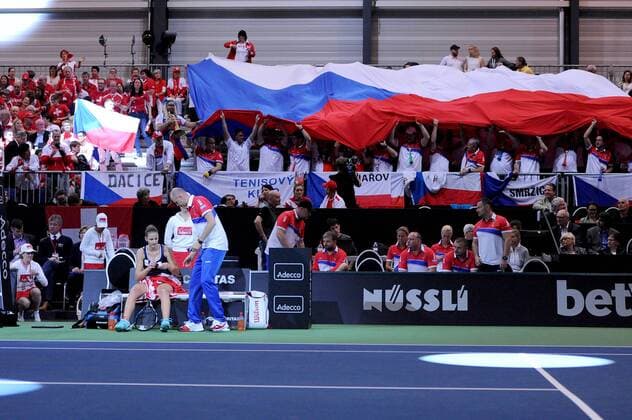 17.04.2016. Messe Luzern, Lucerne, Switzerland. Fed Cup Semi Final. Switzerland Versus Czech Republic. Karolina Pliskova in front of the Czech fans during the match between Timea Bacsinszky of Switzerland and Karolina Pliskova of the Czech Republic xDavidxEmmx  ActionPlus11729071