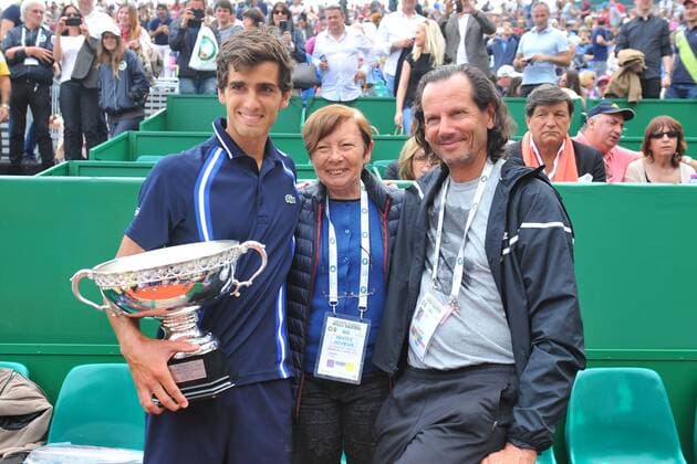Pierre Hugues Herbert and his father with his grandmother TENNIS : Monte Carlo 2016 - 17 04 2016 TennisMagazine Panoramic 