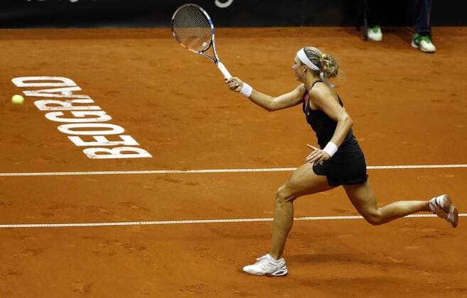 Belgian Yanina Wickmayer pictured in action during the women s tennis match between Belgian Yanina Wickmayer WTA Tennis Damen 42) and Serbian Aleksandra Krunic (WTA 120), game three of the World Group II Play-offs of the Fed Cup Europe Africa Group I, in Belgrade, Serbia, Sunday 17 April 2016. SRDJANxSTEVANOVIC  x04833678x