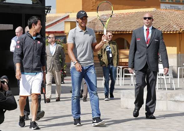 BARCELONA -april 18- SPAIN: Rafa Nadal and Kei Nishikori in the photo presentation of the Open Banc Sabadell tournament in the Tibidabo amusement park, on april 18, 2016. Photo:Joan Valls Urbanandsport Cordon Press  xJoanxValls Urbanandsportx xNADAL-NISHIKORI-PHOTO-PRESENTATION-OPEN-BANC-SABADELL-TENNISx