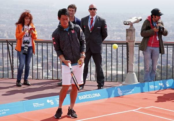 BARCELONA -april 18- SPAIN: Rafa Nadal and Kei Nishikori in the photo presentation of the Open Banc Sabadell tournament in the Tibidabo amusement park, on april 18, 2016. Photo:Joan Valls Urbanandsport Cordon Press  xJoanxValls Urbanandsportx xNADAL-NISHIKORI-PHOTO-PRESENTATION-OPEN-BANC-SABADELL-TENNISx