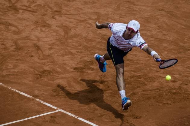April 19, 2016 - Barcelona, Catalonia, Spain - DANIEL MUNOZ DE LA NAVA (ESP) returns the ball to Marcel Granollers (ESP) during the first round of the Barcelona Open Banc Sabadell 2016 Granollers Reaches Round Two In Barcelona Open Banc Sabadell 2016 - ZUMAo105