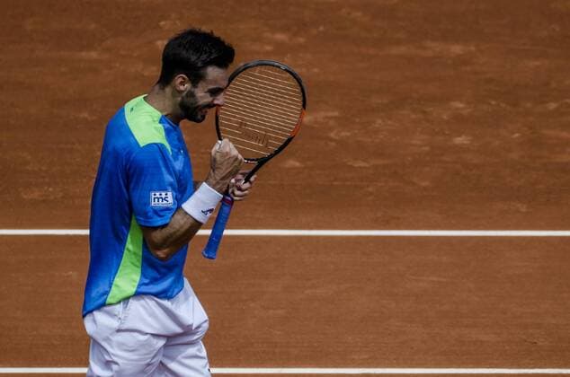 April 19, 2016 - Barcelona, Catalonia, Spain - MARCEL GRANOLLERS (ESP) reacts after winning the match against Daniel Munoz de la Nava (ESP) in the first round of the Barcelona Open Banc Sabadell 2016 Granollers Reaches Round Two In Barcelona Open Banc Sabadell 2016 - ZUMAo105