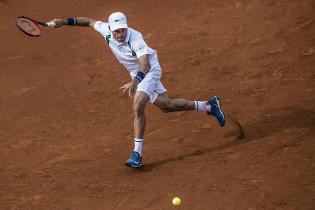 April 19, 2016 - Barcelona, Catalonia, Spain - ROBERTO BAUTISTA (ESP) returns the ball to Karen Khachanov (RUS) during the 2nd round of the Barcelona Open Banc Sabadell 2016. Khachanov wins in three sets 6-2, 6-7, 6-3 Khachanov Beats Bautista To Reach Round Three Of Barcelona Open - ZUMAo105