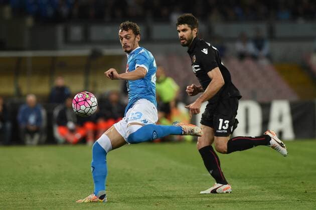 February 25, 2016 - Naples, Italy - Manolo Gabbiadini of SSC Napoli scoring during the italian Serie A football match between SSC Napoli and Bologna fc at San Paolo Stadium on February 25, 2016 in Naples,Italy. SSC Napoli and Bologna fc - Serie A  - ZUMAn230