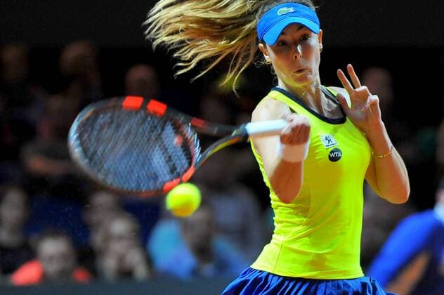 Alize CORNET (FRA). Deutschland, Stuttgart: Tennis, Porsche Tennis Grand Prix, 1.Runde am 20.04.2016, Porsche-Arena.