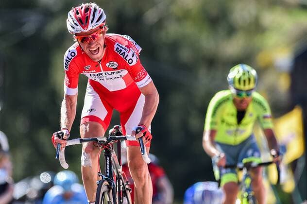 Danish Chris Anker Sorensen of Fortuneo-Vital Concept pictured as he climbs the Mur de Huy to the arrival of the La Fleche Wallonne one day cycling race (Waalse Pijl - Walloon Arrow), 205,5km from Waremme to Huy, Wednesday 20 April 2016. LUCxCLAESSEN  x04835712x