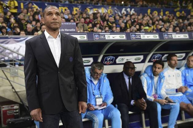 Franck PASSI - coach (OM) Basile Boli - Sportdirektor (OM) FOOTBALL : FC Sochaux vs OM - 1 2 finale coupe de France - 20 04 2016 JBAutissierx 