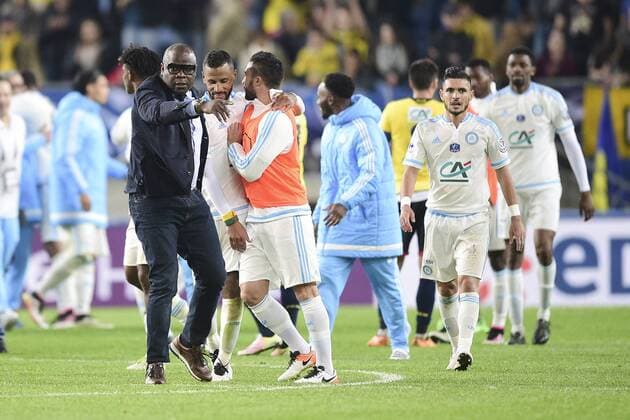 Jubel Basile Boli - Sportdirektor (OM) Schlussjubel Marseille FOOTBALL : FC Sochaux vs OM - 1 2 finale coupe de France - 20 04 2016 JBAutissierx 