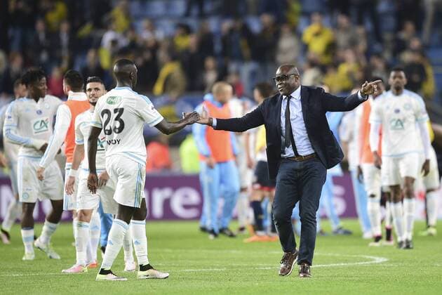 Jubel Basile Boli - Sportdirektor (OM) Schlussjubel Marseille MENDY Benjamin (OM) FOOTBALL : FC Sochaux vs OM - 1 2 finale coupe de France - 20 04 2016 JBAutissierx 
