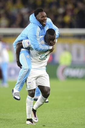 Jubel Marseille SARR Bouna (OM) FOOTBALL : FC Sochaux vs OM - 1 2 finale coupe de France - 20 04 2016 JBAutissierx 