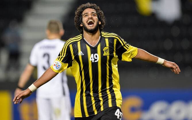 Abdulrahman Alghamdi of Saudi Arabia s Al-Ittihad celebrates after scoring against Iran s Foolad Mobarakeh Sepahan during the AFC Asian Champions League Group A match in Doha, Qatar, April 20, 2016. Al-Ittihad won 4-0. ) (SP)QATAR-DOHA-AFC-ASIAN CHAMPIONS LEAGUE-GROUP A Nikku 