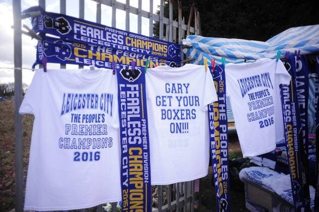 Football - 2015 2016 Premier League - Leicester City vs. West Ham United Gary Lineker tee shirts for sale at the King Power Stadium. COLORSPORT ANDREW COWIE 