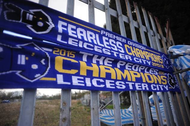 Football - 2015 2016 Premier League - Leicester City vs. West Ham United Leicester City Football scarfs for sale at the King Power Stadium. COLORSPORT ANDREW COWIE 
