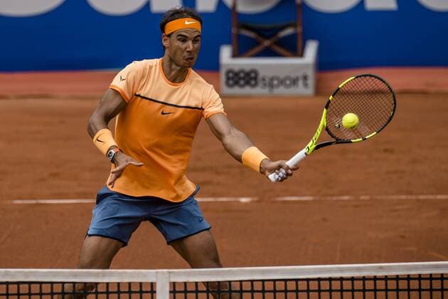 April 21, 2016 - Barcelona, Catalonia, Spain - RAFAEL NADAL (ESP) returns the ball to Albert Montanes (ESP) during the 3rd round of the Barcelona Open Banc Sabadell 2016. Nadal wins 6-2, 6-2 Nadal Reaches Quarter Finals At Barcelona Open 2016 - ZUMAo105