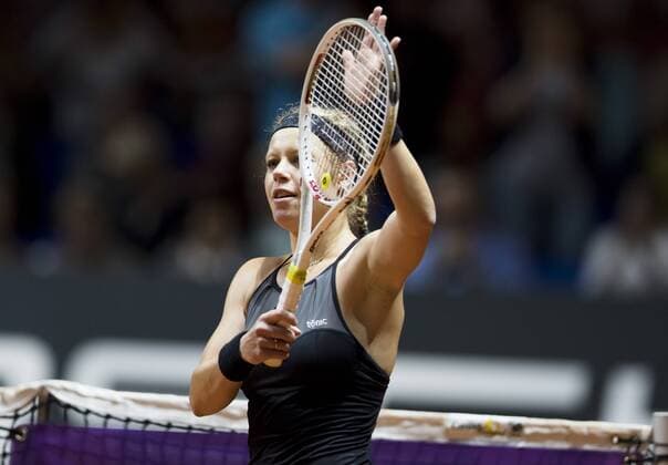 Laura SIEGEMUND, GER in Aktion, Jubel bei ihrem Spiel gegen Simona Halep Tennis Grand Prix Porsche in Stuttgart , 21.04.2016