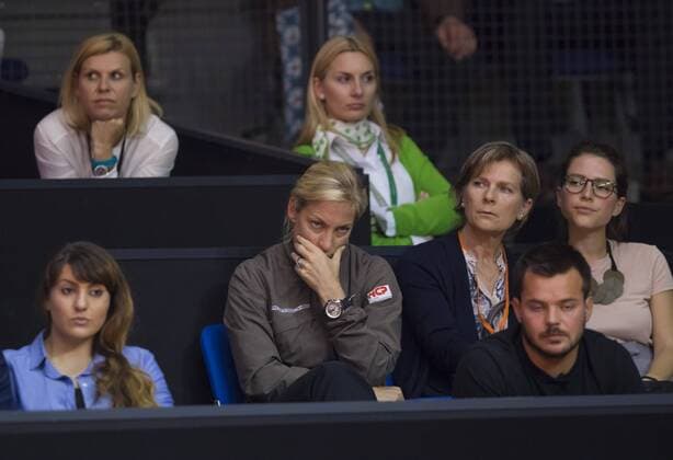 Anke Huber, Barbara RITTNER, Familie von Andrea Petkovic (GER) auf der Tribuene Mutter Amira, Schwester Anja Tennis Grand Prix Porsche in Stuttgart , 21.04.2016
