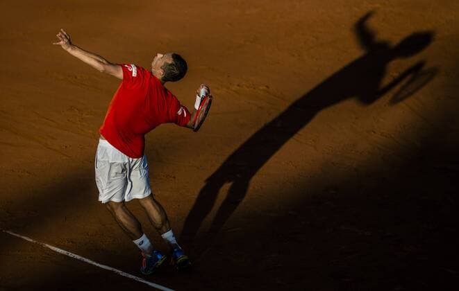April 21, 2016 - Barcelona, Catalonia, Spain - PHILIPP KOHLSCHREIBER (GER) serves to Feliciano Lopez (ESP) during the 3rd round of the Barcelona Open Banc Sabadell 2016. Kohlschreiber wins 6-7, 7-5, 63 Kohlschreiber beats Lopez To Reach Quarter-Finals Of Barcelona Open Banc Sabadell 2016 - ZUMAo105