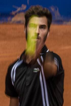 April 22, 2016 - Barcelona, Catalonia, Spain - BENOIT PAIRE (FRA) serves the ball to Malek Jaziri (TUN) during their qurter-final at the Barcelona Open Banc Sabadell 2016. Paire wins 3-6, 7-5, 6-1 Paire Reaches Semi Finals At Barcelona Open 2016 - ZUMAo105