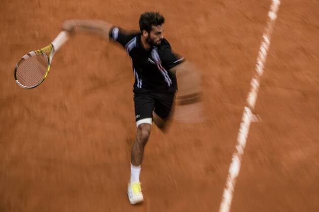 April 22, 2016 - Barcelona, Catalonia, Spain - BENOIT PAIRE (FRA) returns the ball to Malek Jaziri (TUN) during their qurter-final at the Barcelona Open Banc Sabadell 2016. Paire wins 3-6, 7-5, 6-1 Paire Reaches Semi Finals At Barcelona Open 2016 - ZUMAo105