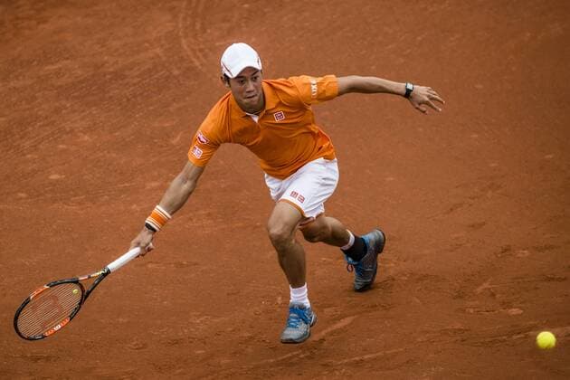April 22, 2016 - Barcelona, Catalonia, Spain - KEI NISHIKORI (JAP) returns a ball to Alexandr Dolgopolov (UKR) during their quarter-final of the Barcelona Open Banc Sabadell 2016. Nishikori wins 7-5, 6-0 Nishikori Reaches Barcelona Open 2016 Semi Finals - ZUMAo105