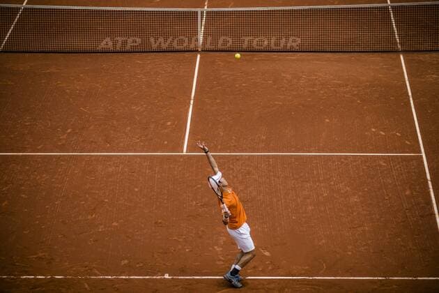 April 22, 2016 - Barcelona, Catalonia, Spain - KEI NISHIKORI (JAP) serves against Alexandr Dolgopolov (UKR) during their quarter-final of the Barcelona Open Banc Sabadell 2016. Nishikori wins 7-5, 6-0 Nishikori Reaches Barcelona Open 2016 Semi Finals - ZUMAo105