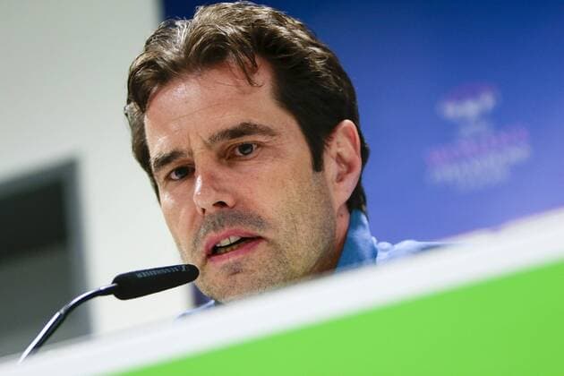 Fußball, UWCL, Pressekonferenz VfL Wolfsburg und 1. FFC Frankfurt; Cheftrainer Ralf Kellermann (Wolfsburg) Porträt, Portrait, Einzelbild Pressekonferenz, press conference PK Pressekonferenz PK, Presserunde. xtgx