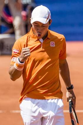 April 23, 2016 - Barcelona, Catalonia, Spain - KEI NISHIKORI of Japon reacts after winning a point against Benoit Paire of France during their semi-final at the Barcelona Open Banc Sabadell 2016. Nishikori won 6:3, 6:2. Tennis 2016 - Barcelona Open - Day 6 - ZUMAo105