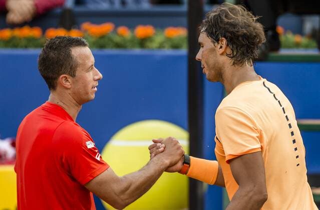 April 23, 2016 - Barcelona, Catalonia, Spain - RAFAEL NADAL of Spain is congratulated by Philipp Kohlschreiber of Germany after winning the semi-final at the Barcelona Open Banc Sabadell 2016. Nadal won 6:3, 6:3 Tennis 2016 - Barcelona Open - Day 6 - ZUMAo105