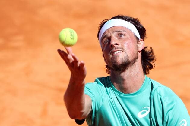 April 23, 2016 - Estoril, Portugal - Andrea Arnaboldi of Italy serves a ball to Gerard Granollers of Spain during the Qualifying of the Millennium Estoril Open ATP Tennis Herren 250 tennis tournament at the Clube de Tnis do Estoril in Portugal on April 25, 2016. Millennium Estoril Open  - ZUMAn230