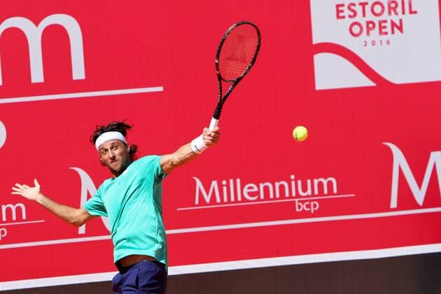 April 23, 2016 - Estoril, Portugal - Andrea Arnaboldi of Italy returns a ball to Gerard Granollers of Spain during the Qualifying of the Millennium Estoril Open ATP Tennis Herren 250 tennis tournament at the Clube de TÃƒÂ©nis do Estoril in Portugal on April 25, 2016. Millennium Estoril Open  - ZUMAn230