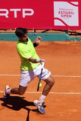 April 23, 2016 - Estoril, Portugal - Gerard Granollers of Spain returns a ball to Andrea Arnaboldi of Italy during the Qualifying of the Millennium Estoril Open ATP Tennis Herren 250 tennis tournament at the Clube de TÃƒÂ©nis do Estoril in Portugal on April 25, 2016. Millennium Estoril Open  - ZUMAn230