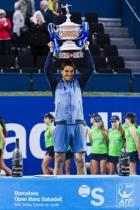 BARCELONA - April 24- SPAIN: Rafa Nadal victory celebration during the final match between Rafael Nadal (ESP) vsKei Nishikori (JPN) of the Open Banc Sabadell, 64 Trophy Conde de Godo, played on the RCT Barcelona 1899, on april 24, 2016. Photo: Mikel Trigueros Urbanandsport Cordon Press ---------------------------------- BARCELONA - Abril, 24 - ESPANA: Rafa Nadal victory celebration durante la final entre Rafael Nadal (ESP) vsKei Nishikori (JPN) de la edicion 64 del Barcelona Open Banc Sabadell Trofeo Conde Godo, celebrada en el RCT Barcelona 1899, el 24 de Abril de 2016. Foto: Mikel Trigueros Urbanandsport Cordon Press  xMikelxTriguerosx xBARCELONA-OPEN-BANC-SABADELLx64-TROFEO-CONDE-GODOx