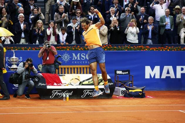 Rafael Nadal (ESP), APRIL 24, 2016 - Tennis : Rafael Nadal of Spain celebrate after winning singls Final match against Kei Nishikori of Japan on the Barcelona Open Banc Sabadell tennis tournament at the Real Club de Tenis de Barcelona in Barcelona, Spain, April 24, 2016. Noxthirdxpartyxsales  (heha025101)