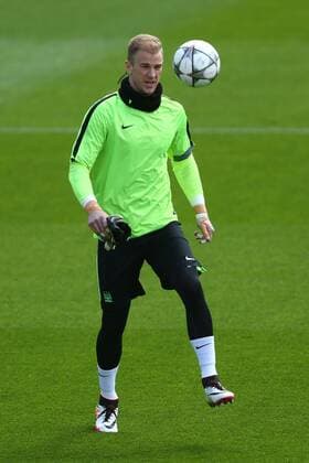 Joe Hart of Manchester City during the UEFA Champions League training at the Etihad Campus. Photo credit should read: Philip Oldham Sportimage EDITORIAL USE ONLY. No use with unauthorised audio, video, data, fixture lists, club league logos or live services. Online in-match use limited to 120 images, no video emulation. No use in betting, games or single club league player publications.