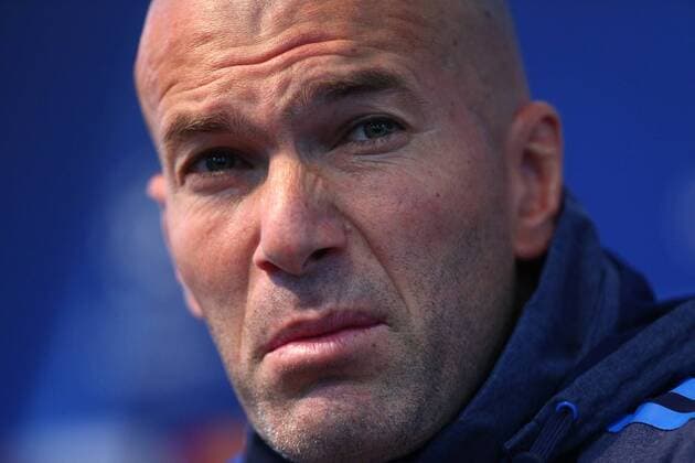 Zinedine Zidane, manager of Real Madrid during the UEFA Champions League training and press conference PK Pressekonferenz at the Etihad Stadium. Photo credit should read: Philip Oldham Sportimage EDITORIAL USE ONLY. No use with unauthorised audio, video, data, fixture lists, club league logos or live services. Online in-match use limited to 120 images, no video emulation. No use in betting, games or single club league player publications.
