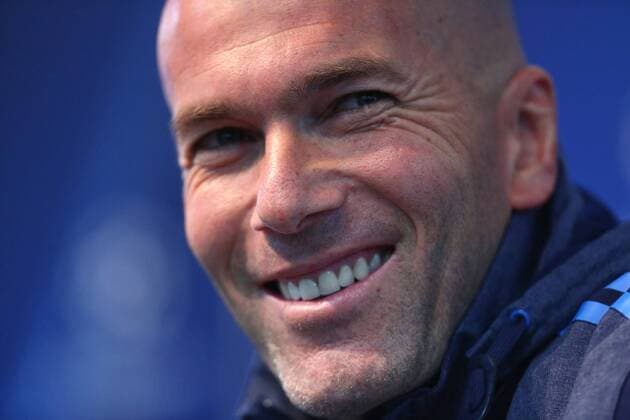 Zinedine Zidane, manager of Real Madrid during the UEFA Champions League training and press conference PK Pressekonferenz at the Etihad Stadium. Photo credit should read: Philip Oldham Sportimage EDITORIAL USE ONLY. No use with unauthorised audio, video, data, fixture lists, club league logos or live services. Online in-match use limited to 120 images, no video emulation. No use in betting, games or single club league player publications.