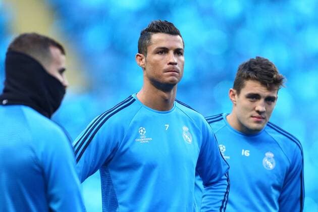 Cristiano Ronaldo of Real Madrid during the UEFA Champions League training and press conference PK Pressekonferenz at the Etihad Stadium. Photo credit should read: Philip Oldham Sportimage EDITORIAL USE ONLY. No use with unauthorised audio, video, data, fixture lists, club league logos or live services. Online in-match use limited to 120 images, no video emulation. No use in betting, games or single club league player publications.