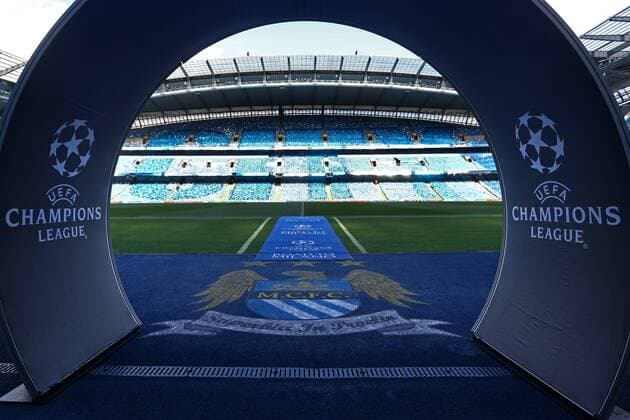 Fußball, Champions League, Etihad Stadium vor dem Halbfinale Manchester City - Real Madrid A general view ahead of kick off during the UEFA Champions League Semi Final 1st leg match at the Etihad Stadium. Photo credit should read: Philip Oldham Sportimage EDITORIAL USE ONLY. No use with unauthorised audio, video, data, fixture lists, club league logos or live services. Online in-match use limited to 120 images, no video emulation. No use in betting, games or single club league player publications.