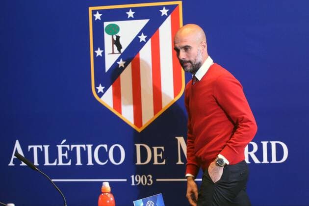 Madrid Trainer Pep Guardiola (FC Bayern Muenchen), Pressekonferenz, Atletico Madrid vs. FC Bayern Muenchen, Fussball, Champions League Halbfinale, 26.04.2016, Copyright: Langer Eibner-Pressefoto EP_HLR