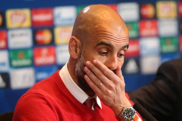 Madrid Trainer Pep Guardiola (FC Bayern Muenchen), Pressekonferenz, Atletico Madrid vs. FC Bayern Muenchen, Fussball, Champions League Halbfinale, 26.04.2016, Copyright: Langer Eibner-Pressefoto EP_HLR
