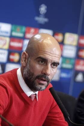 FC Bayern Munchen s coach Pep Guardiola in press conference PK Pressekonferenz after Champions League 2015 2016 Semi-Finals 1st leg match. April 26,2016.  (2016042651)