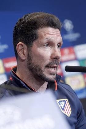 Atletico de Madrid s coach Diego Pablo Simeone in press conference PK Pressekonferenz after Champions League 2015 2016 Semi-Finals 1st leg match. April 26,2016.  (2016042699)