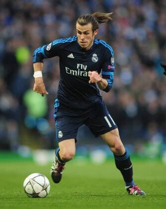 Football - 2015 2016 Champions League - Semi-Final, First Leg: Manchester City vs. Real Madrid Gareth Bale of Real Madrid at the Etihad Stadium. COLORSPORT ANDREW COWIE 